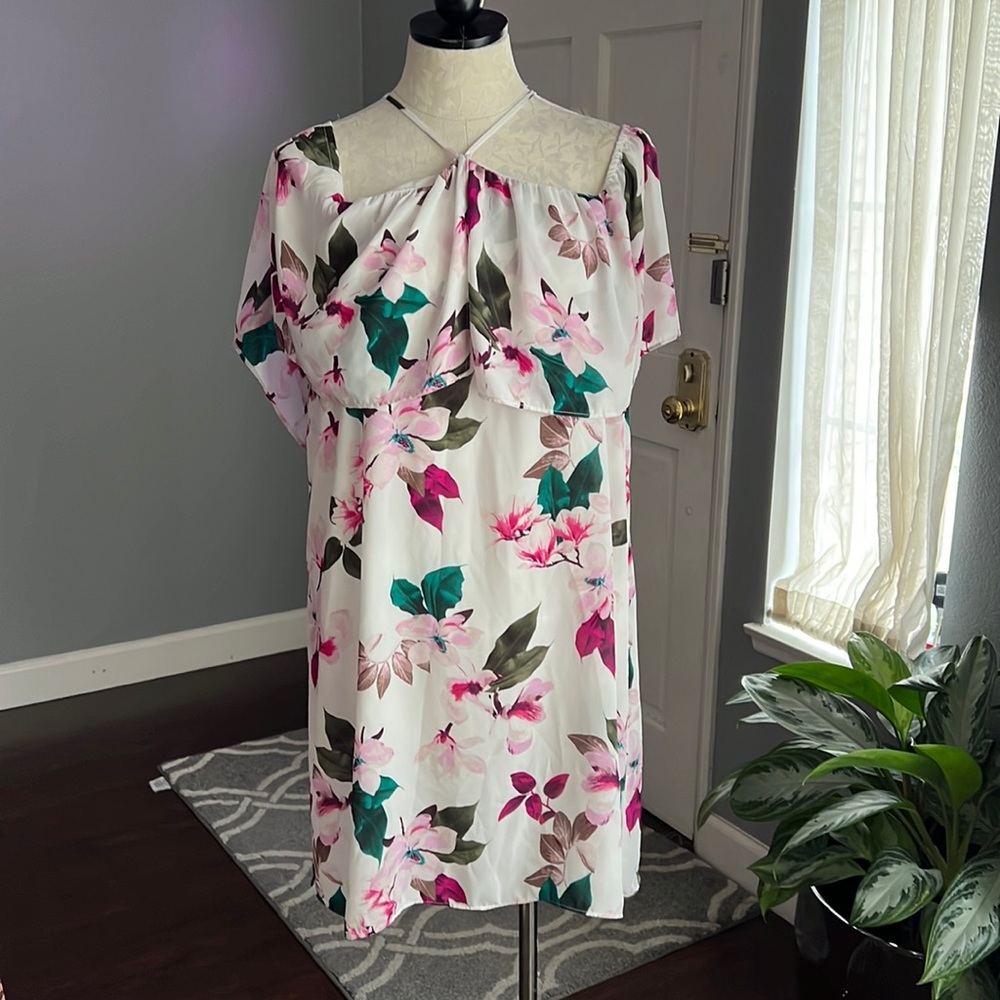 1. State Cold Shoulder Halter Floral Print Dress